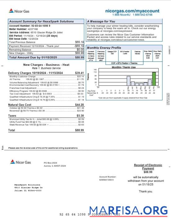 Printable USA Northeast Ohio Regional Sewer District business utility bill Word and PDF template